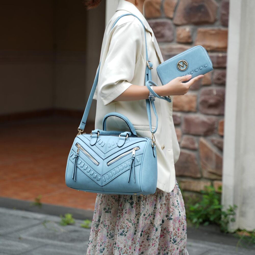 2207 Satchel Bag with Wallet, Vegan Leather Top Handle Shoulder Handbag - Picture 2 of 7